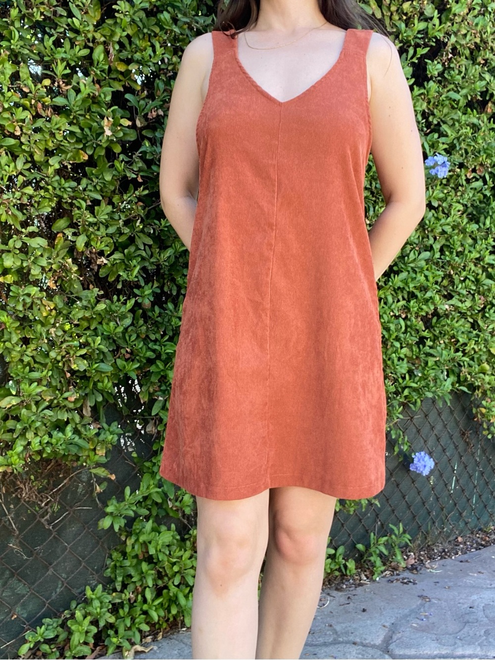 Rust Sleeveless V-Neck Shift Dress